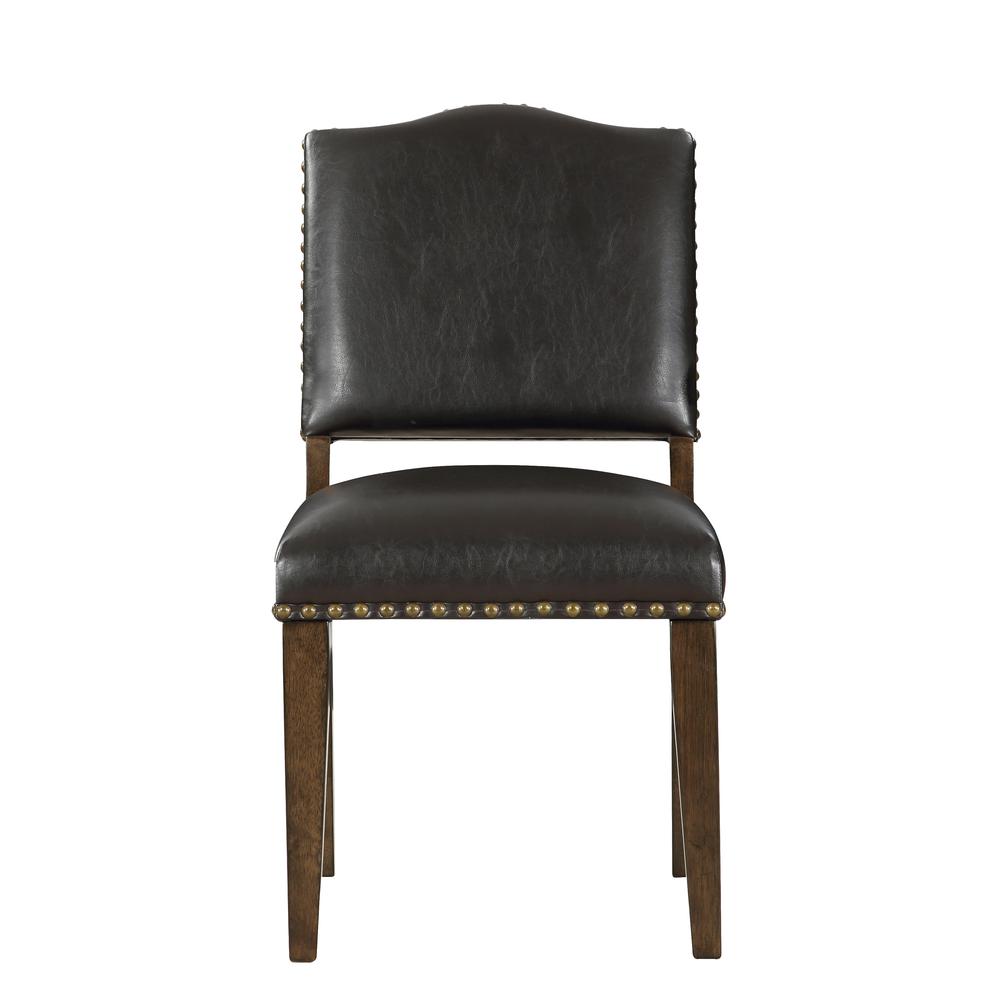 Denver Brown Faux Leather Dining Chair with Nail Heads - Set of 2. Picture 1