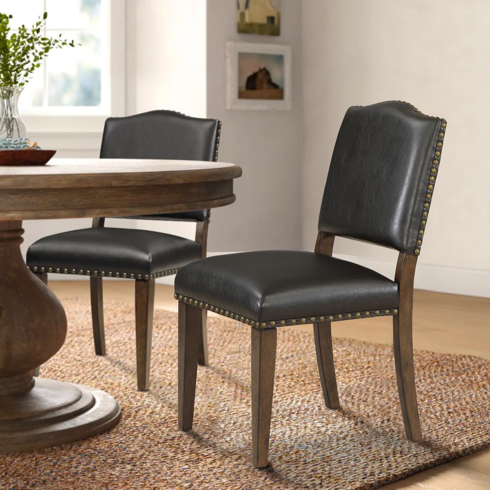 Denver Brown Faux Leather Dining Chair with Nail Heads - Set of 2. Picture 17