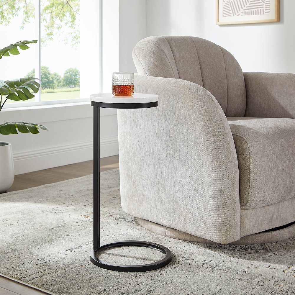 Chalmay  Round Metal Accent Table with Marble Top. Picture 2