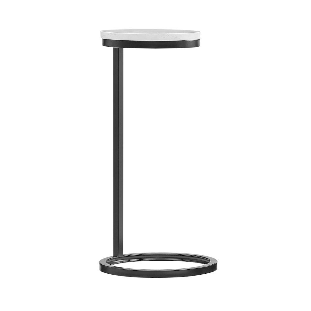Chalmay  Round Metal Accent Table with Marble Top. Picture 1