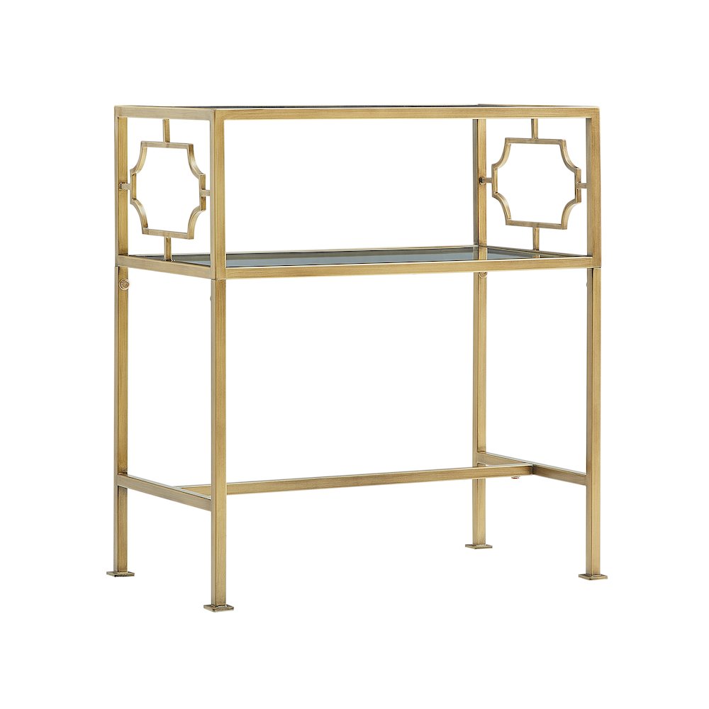 Gretna Rectangular Antique Gold Metal and Glass Accent Table. Picture 5