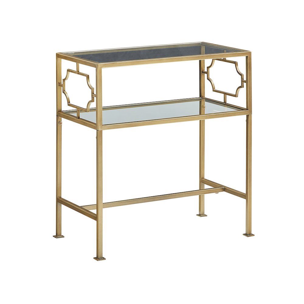 Gretna Rectangular Antique Gold Metal and Glass Accent Table. Picture 1