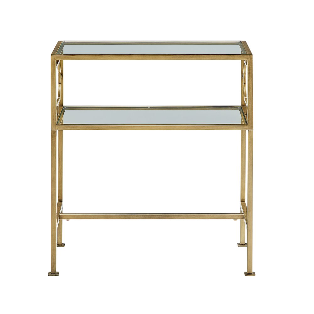 Gretna Rectangular Antique Gold Metal and Glass Accent Table. Picture 6