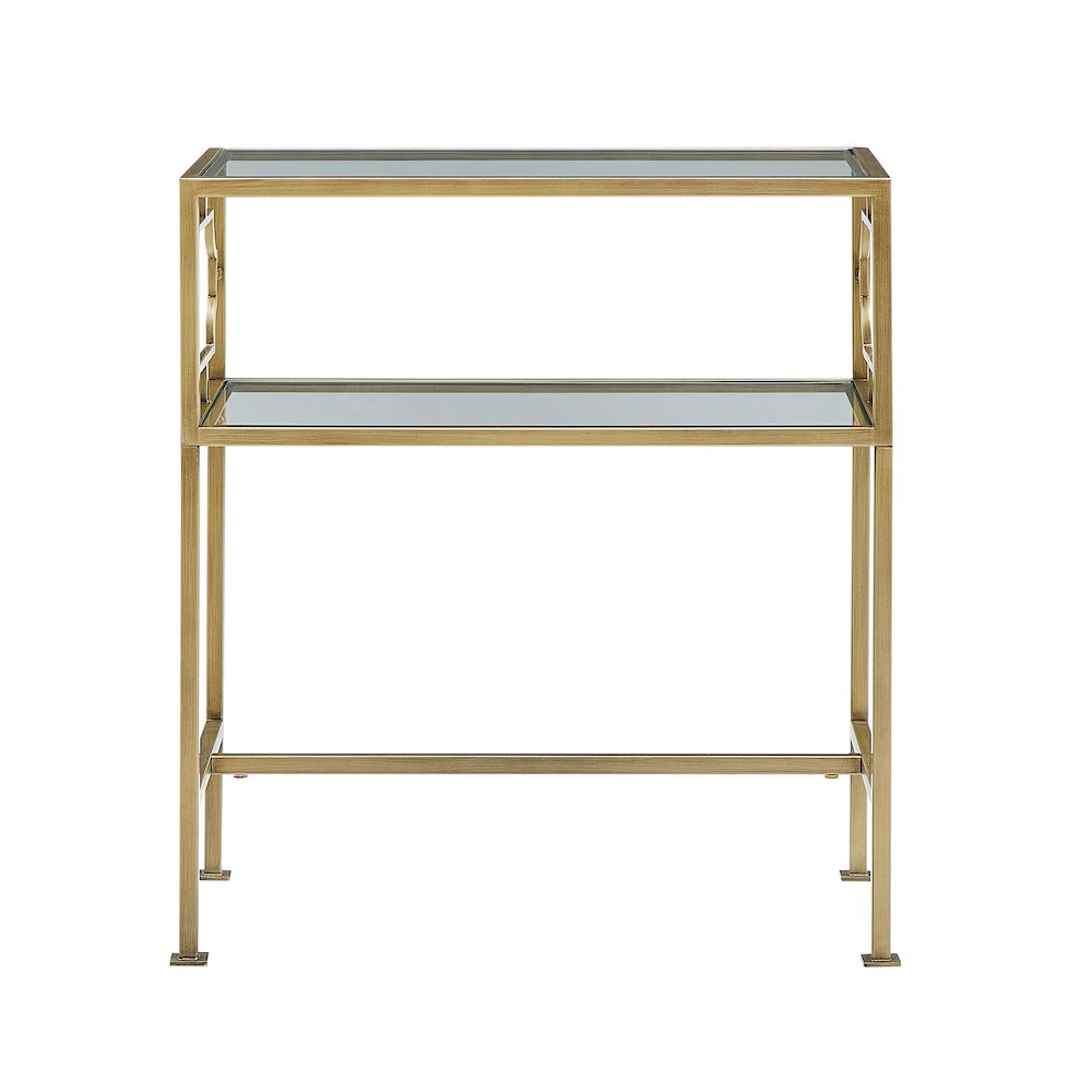 Gretna Rectangular Antique Gold Metal and Glass Accent Table. Picture 7