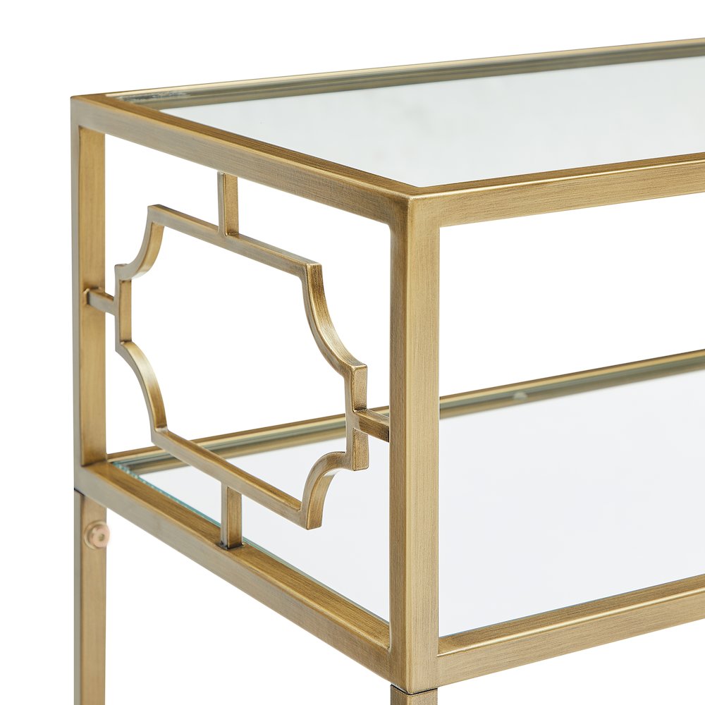 Gretna Rectangular Antique Gold Metal and Glass Accent Table. Picture 9