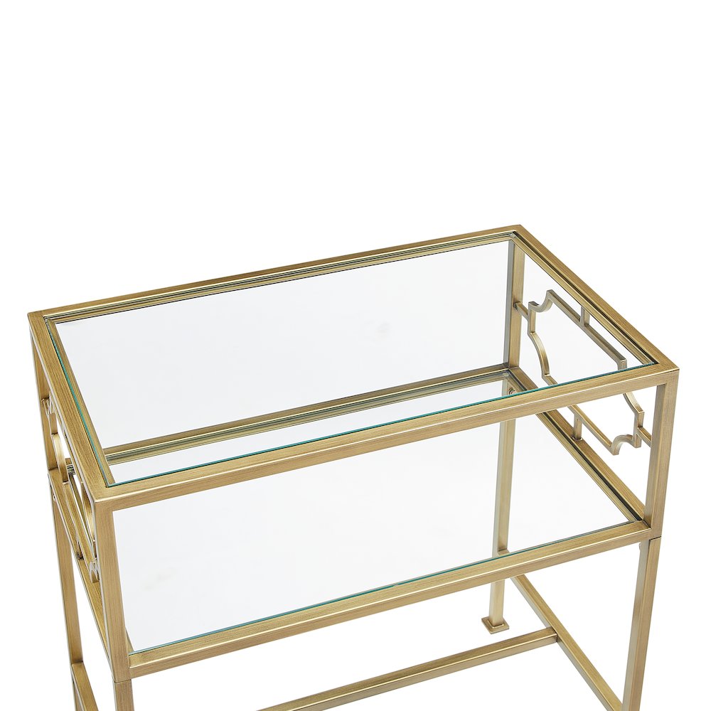 Gretna Rectangular Antique Gold Metal and Glass Accent Table. Picture 10