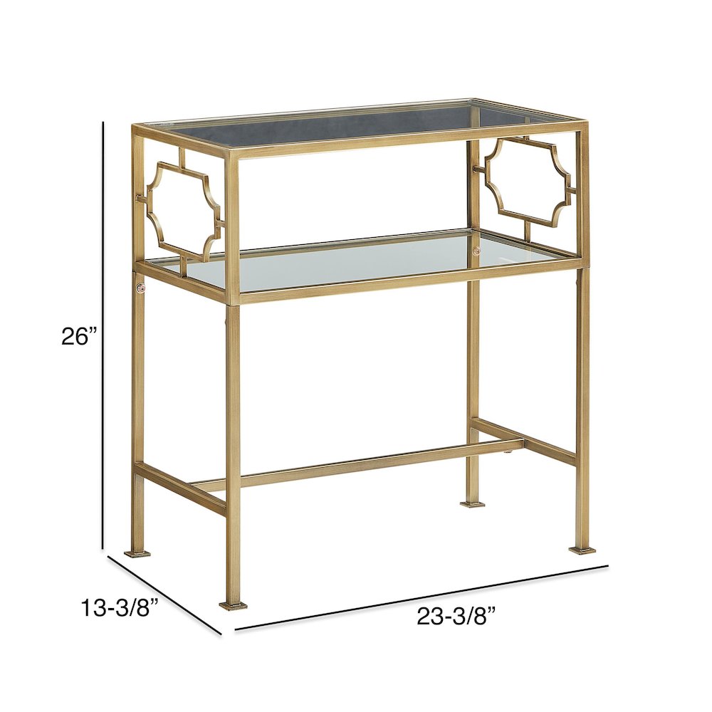Gretna Rectangular Antique Gold Metal and Glass Accent Table. Picture 11