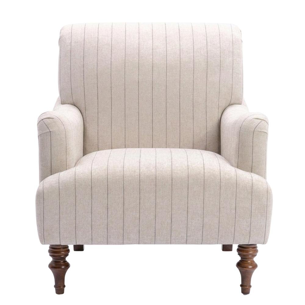 Brown Striped Armchair with Hardwood Frame and Polyester Fabric. Picture 1