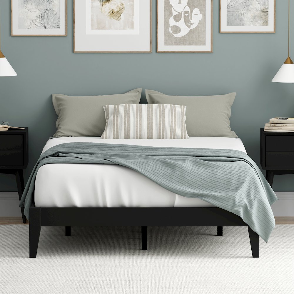 Serene Farmhouse Style Full Wood Bed Frame - Black. Picture 10