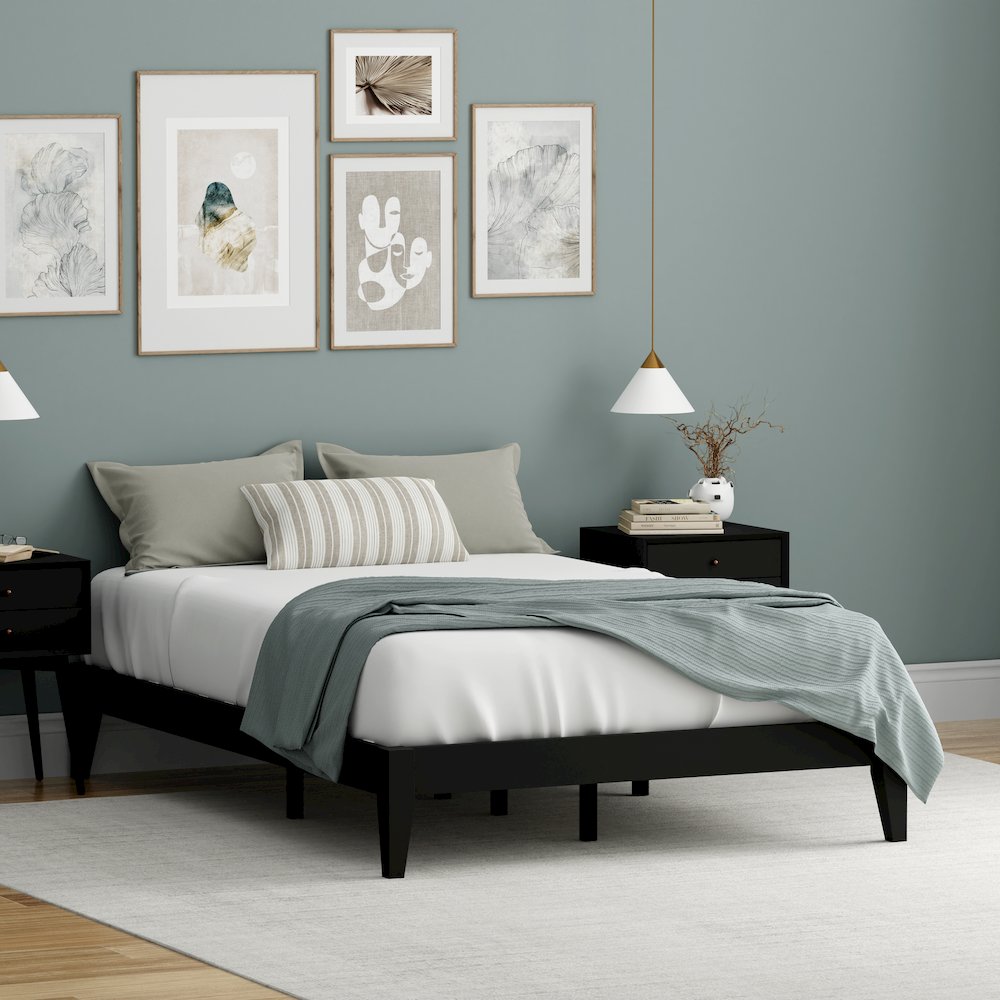 Serene Farmhouse Style Full Wood Bed Frame - Black. Picture 5