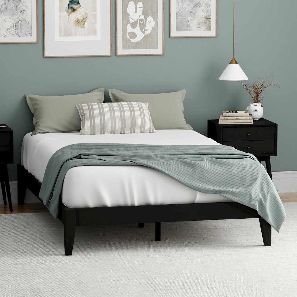 Serene Farmhouse Style Full Wood Bed Frame - Black. Picture 6
