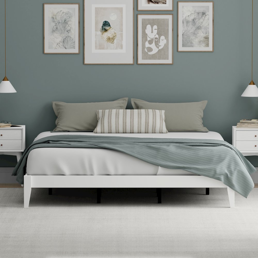 Serene Farmhouse Style King Wood Bed Frame - White. Picture 7