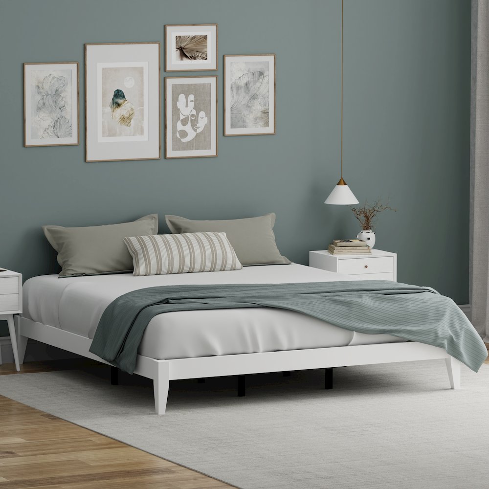 Serene Farmhouse Style King Wood Bed Frame - White. Picture 5