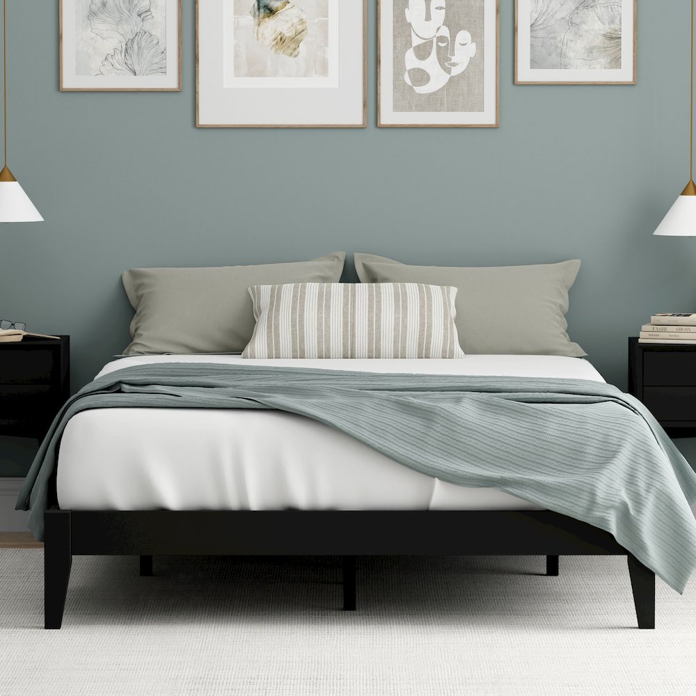 Serene Farmhouse StyleQueen Wood Bed Frame - Black. Picture 7