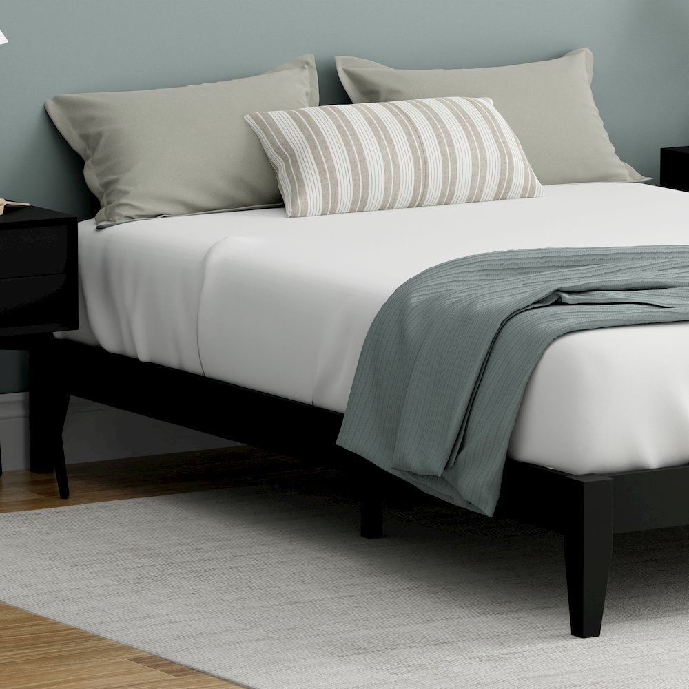 Serene Farmhouse StyleQueen Wood Bed Frame - Black. Picture 10