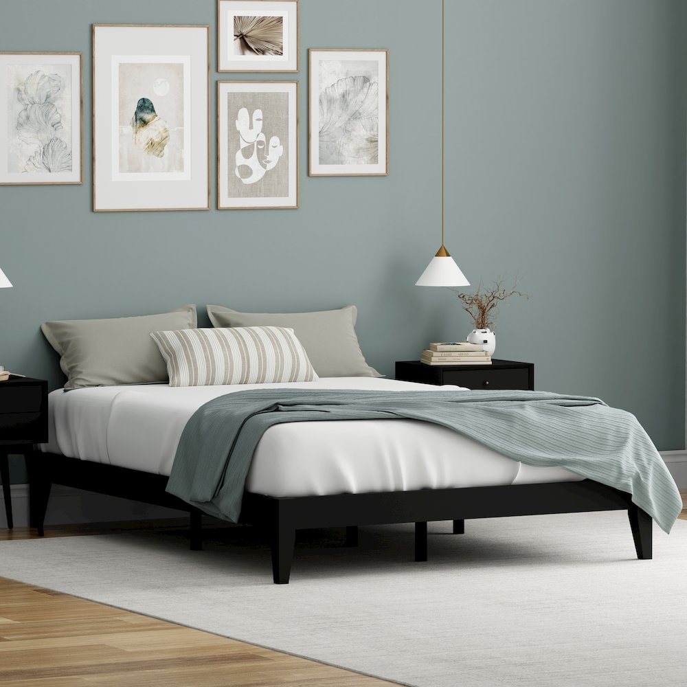 Serene Farmhouse StyleQueen Wood Bed Frame - Black. Picture 5