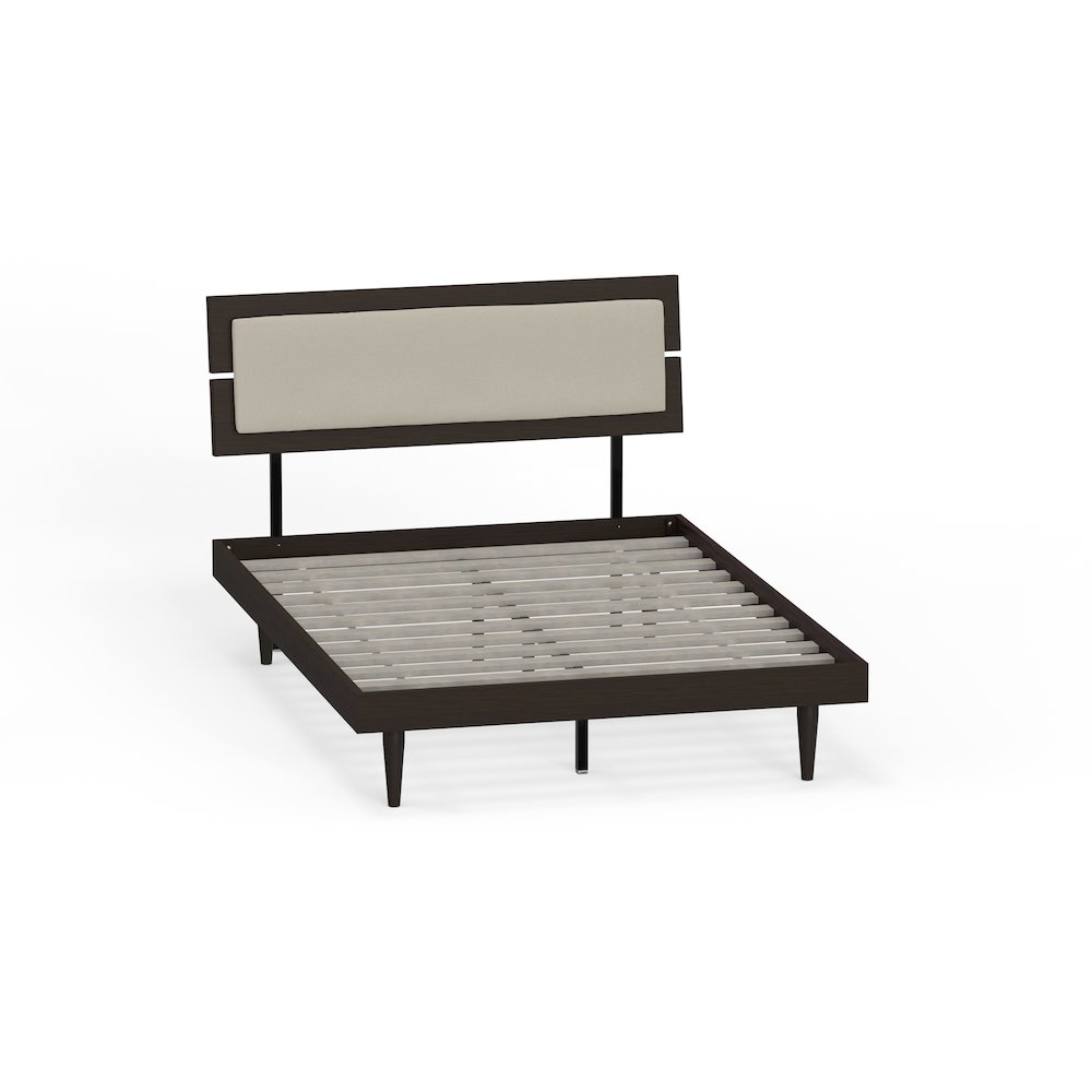 Benoni Full Wooden Bed with Taupe Cushion Walnut. Picture 9