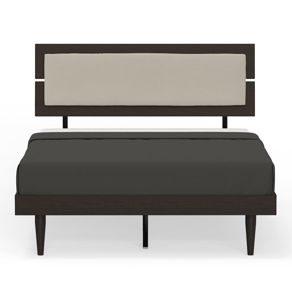 Benoni Full Wooden Bed with Taupe Cushion Walnut. Picture 4