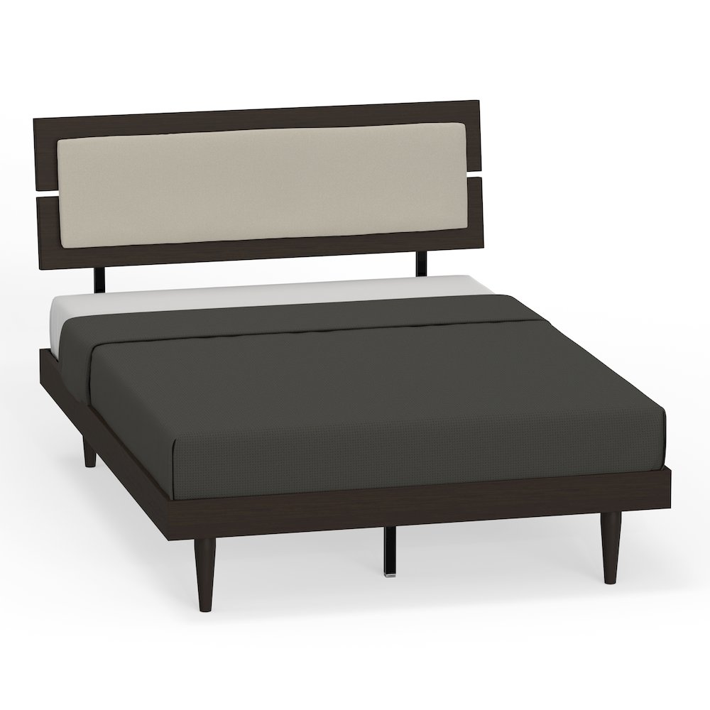 Benoni Full Wooden Bed with Taupe Cushion Walnut. Picture 3
