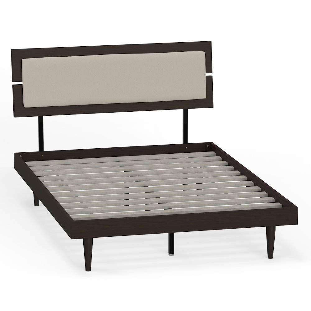 Benoni Full Wooden Bed with Taupe Cushion Walnut. Picture 2