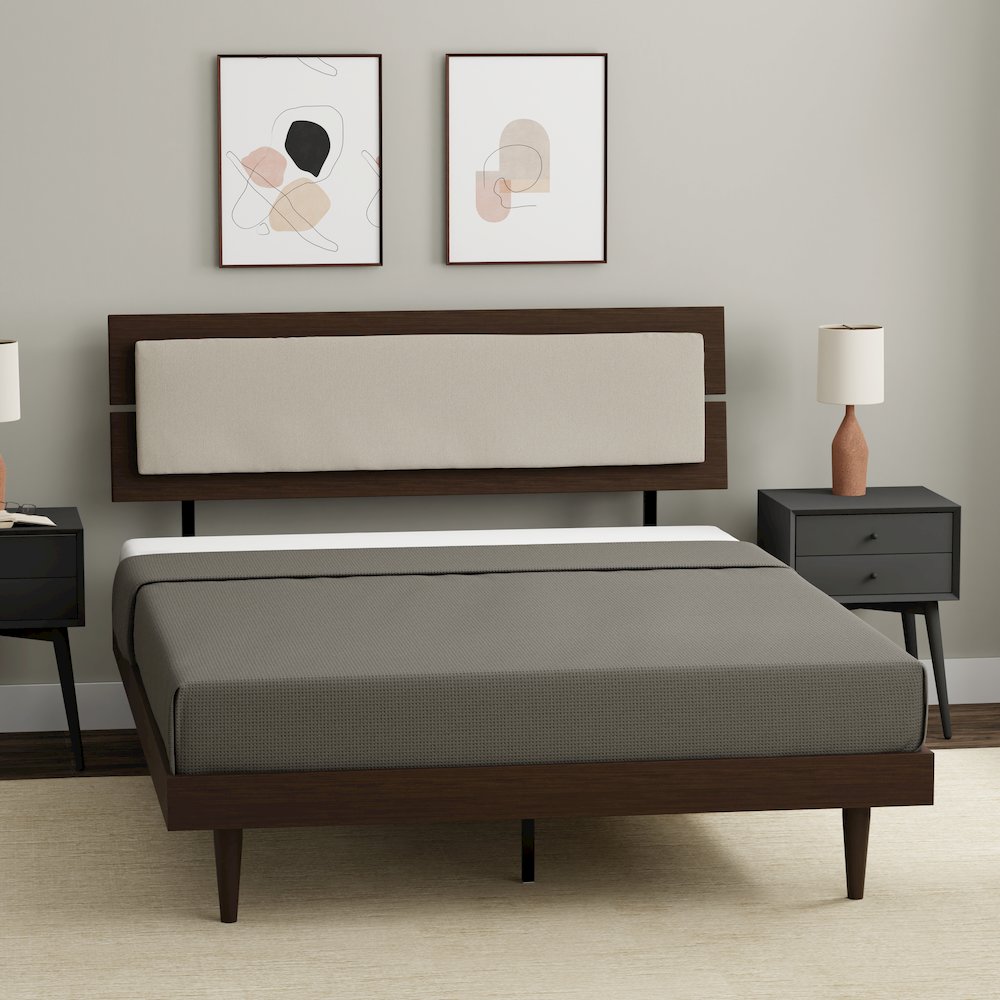 Benoni Queen Wooden Bed with Taupe Cushion Walnut. Picture 9
