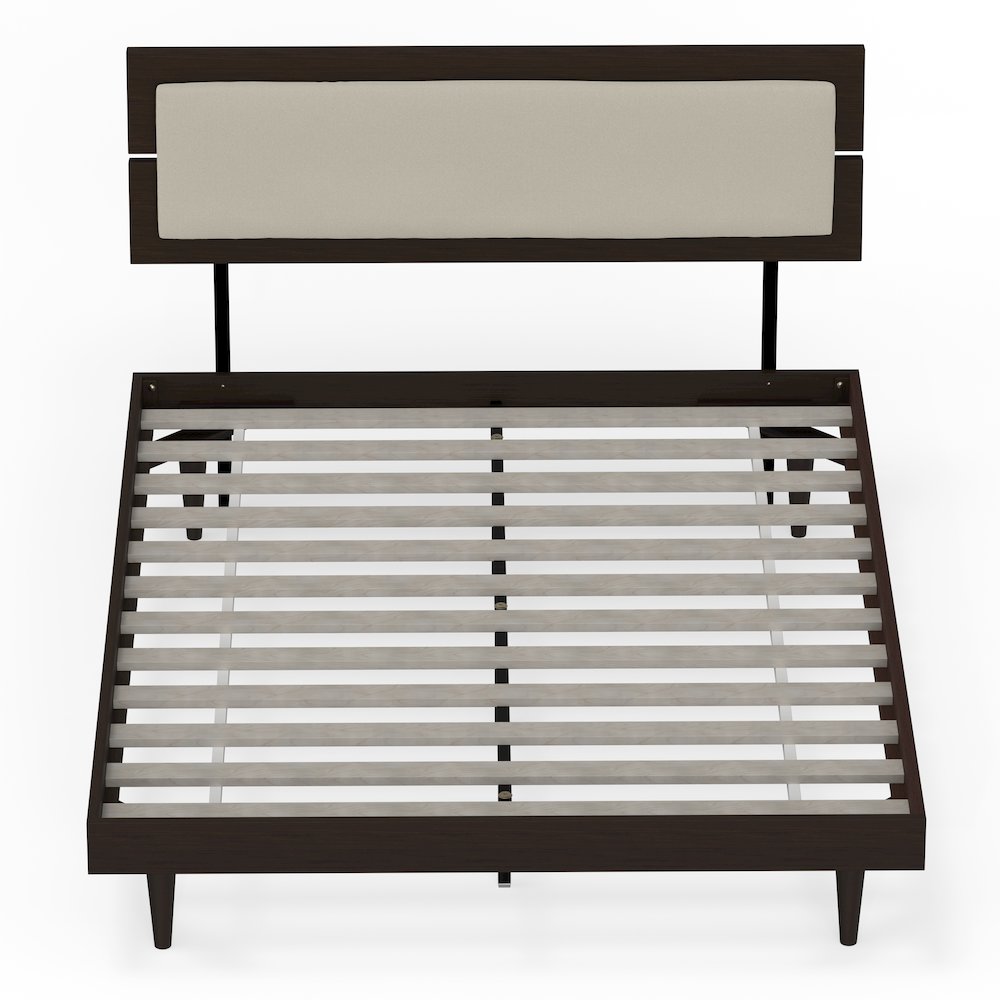 Benoni Queen Wooden Bed with Taupe Cushion Walnut. Picture 2