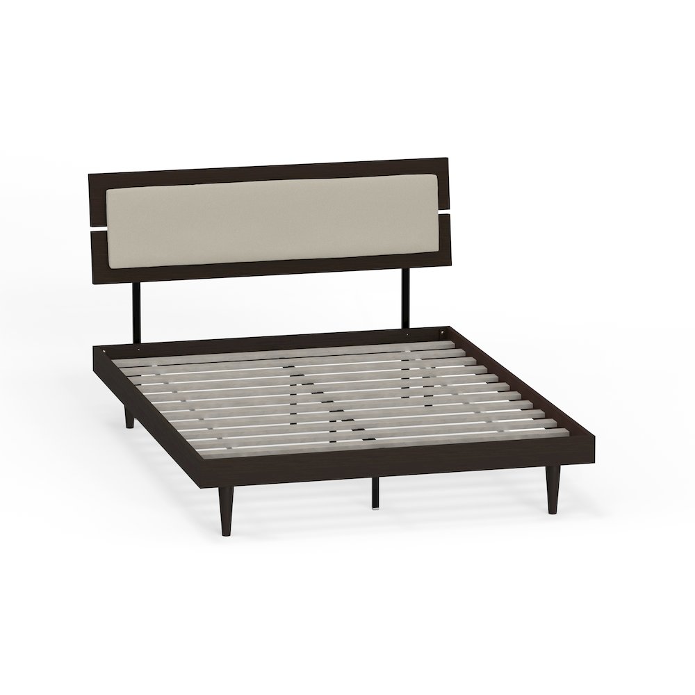 Benoni Queen Wooden Bed with Taupe Cushion Walnut. Picture 4