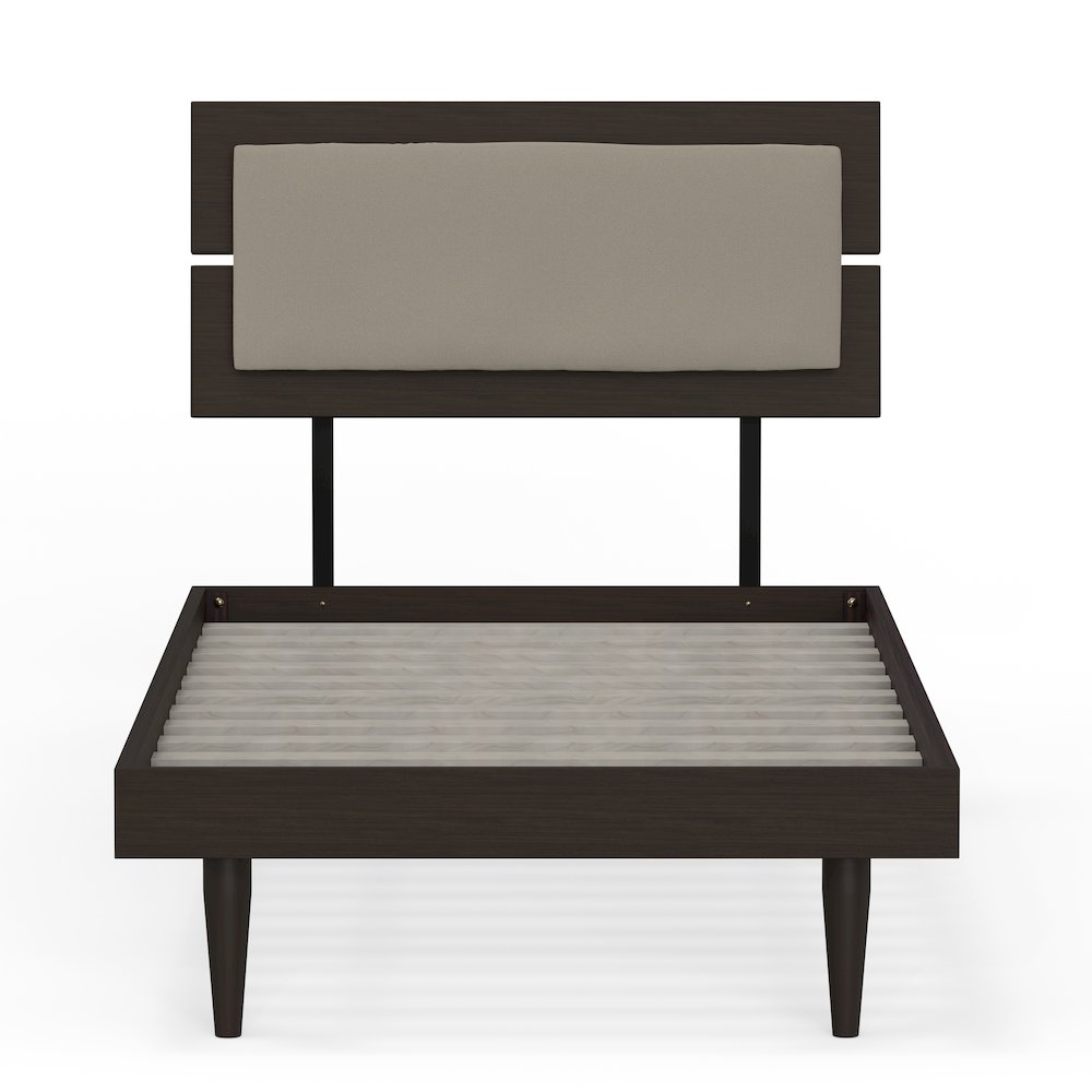 Benoni Twin Wooden Bed with Taupe Cushion Walnut. Picture 3