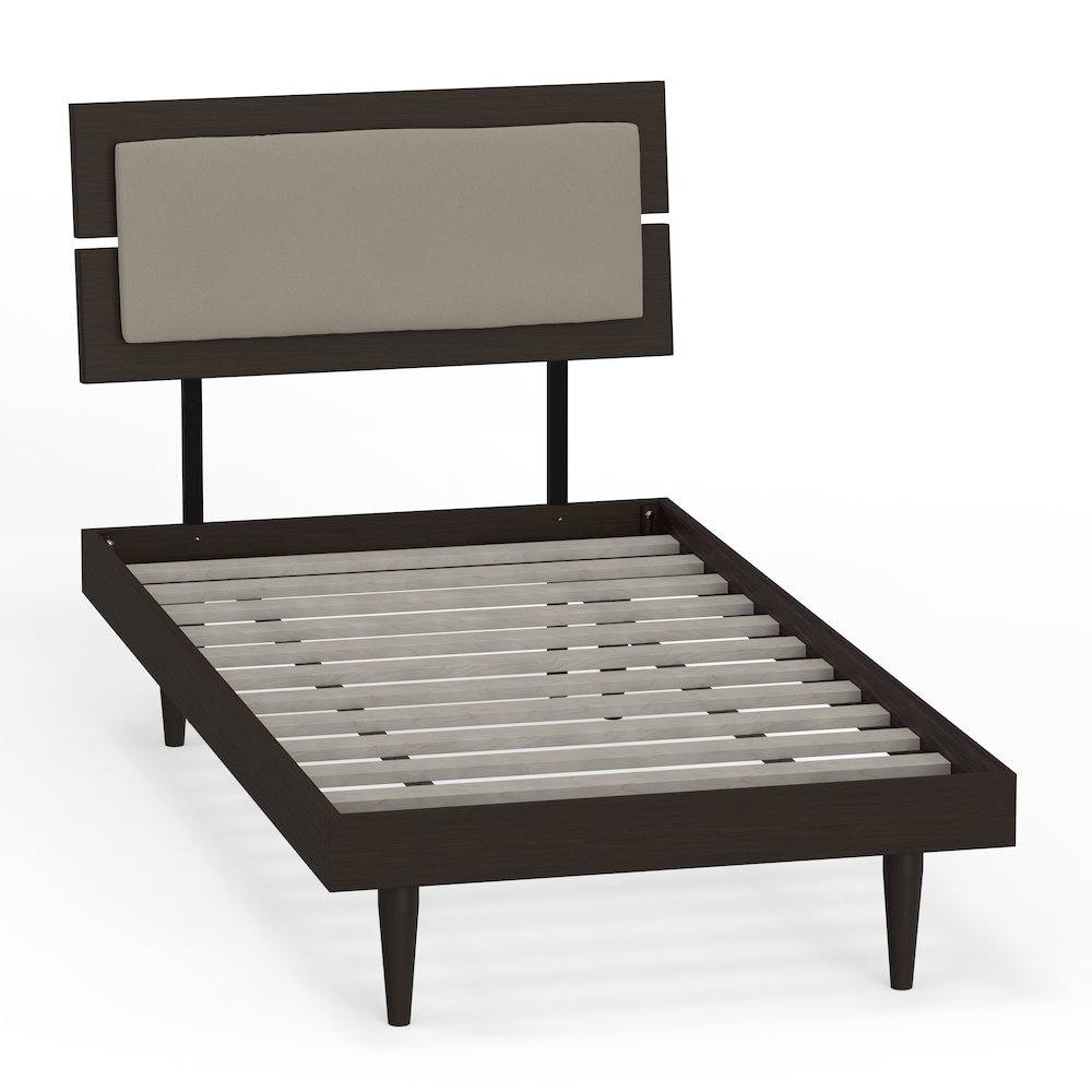 Benoni Twin Wooden Bed with Taupe Cushion Walnut. Picture 1