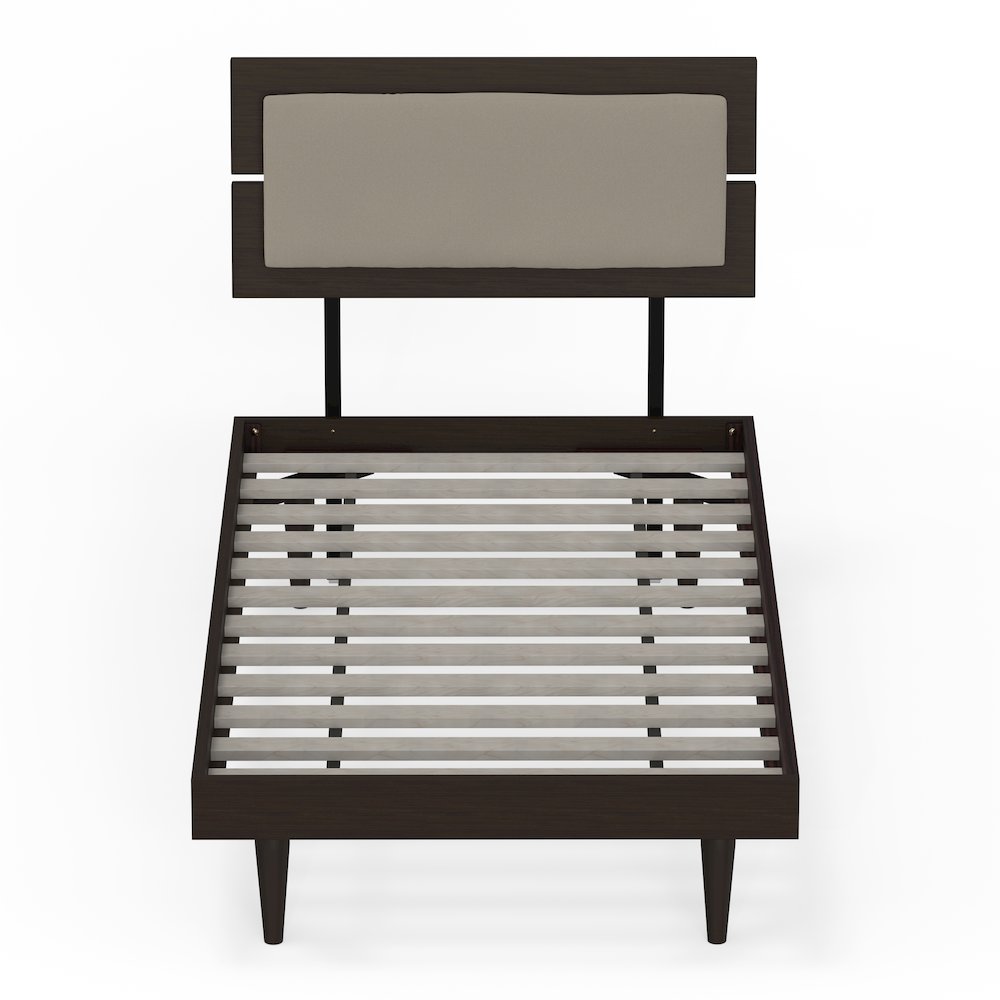 Benoni Twin Wooden Bed with Taupe Cushion Walnut. Picture 2