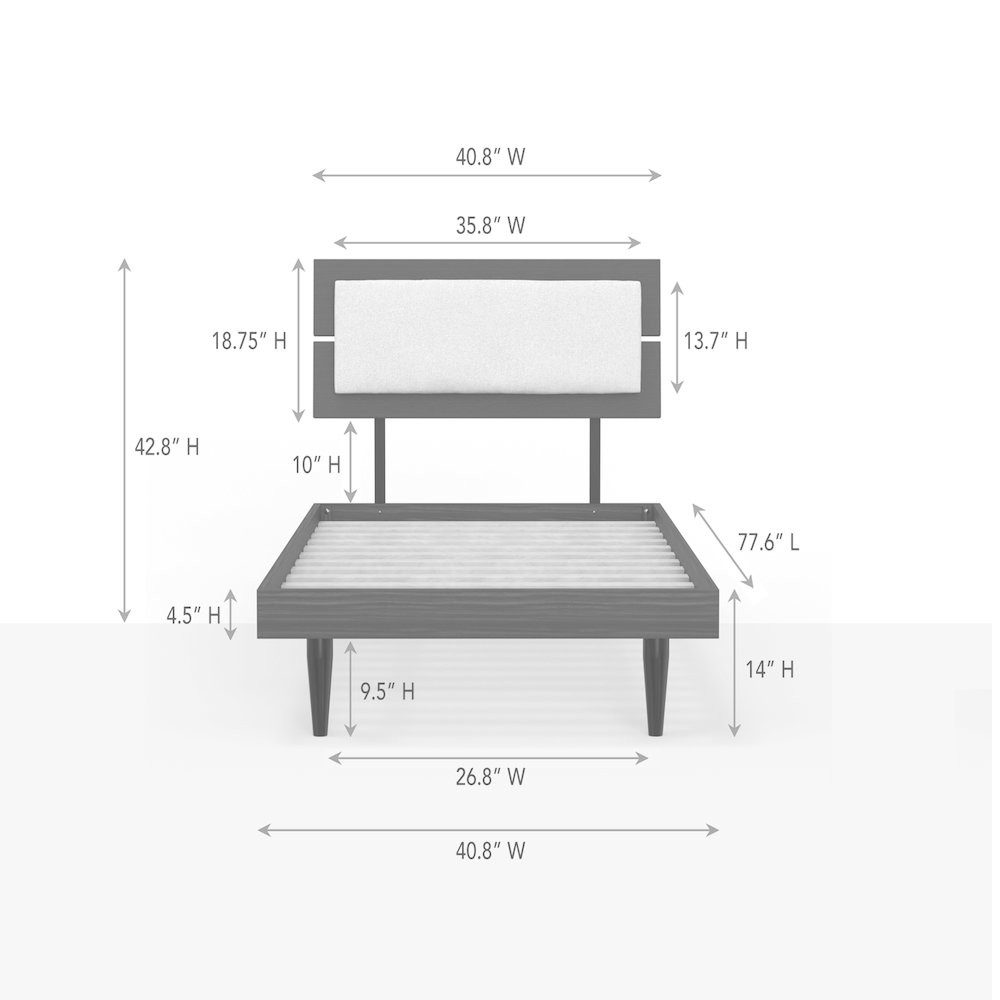 Benoni Twin Wooden Bed with Taupe Cushion Walnut. Picture 11