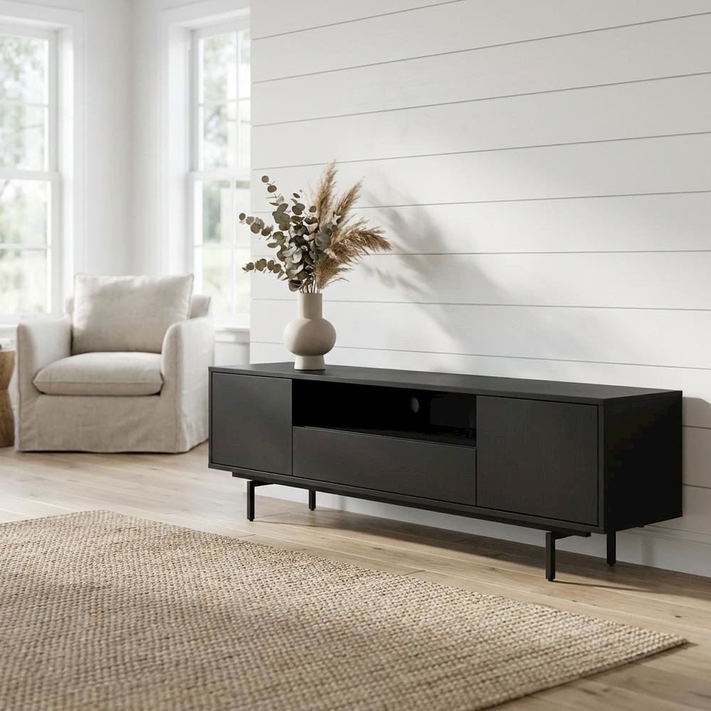 Black Laminate TV Console with 3 Doors and Modern Design. Picture 2