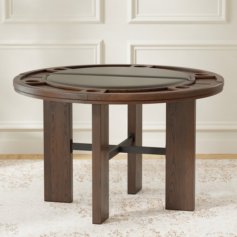 Georgio Dining and Game Table in Walnut Finish with Black Faux Leather Insert. Picture 7
