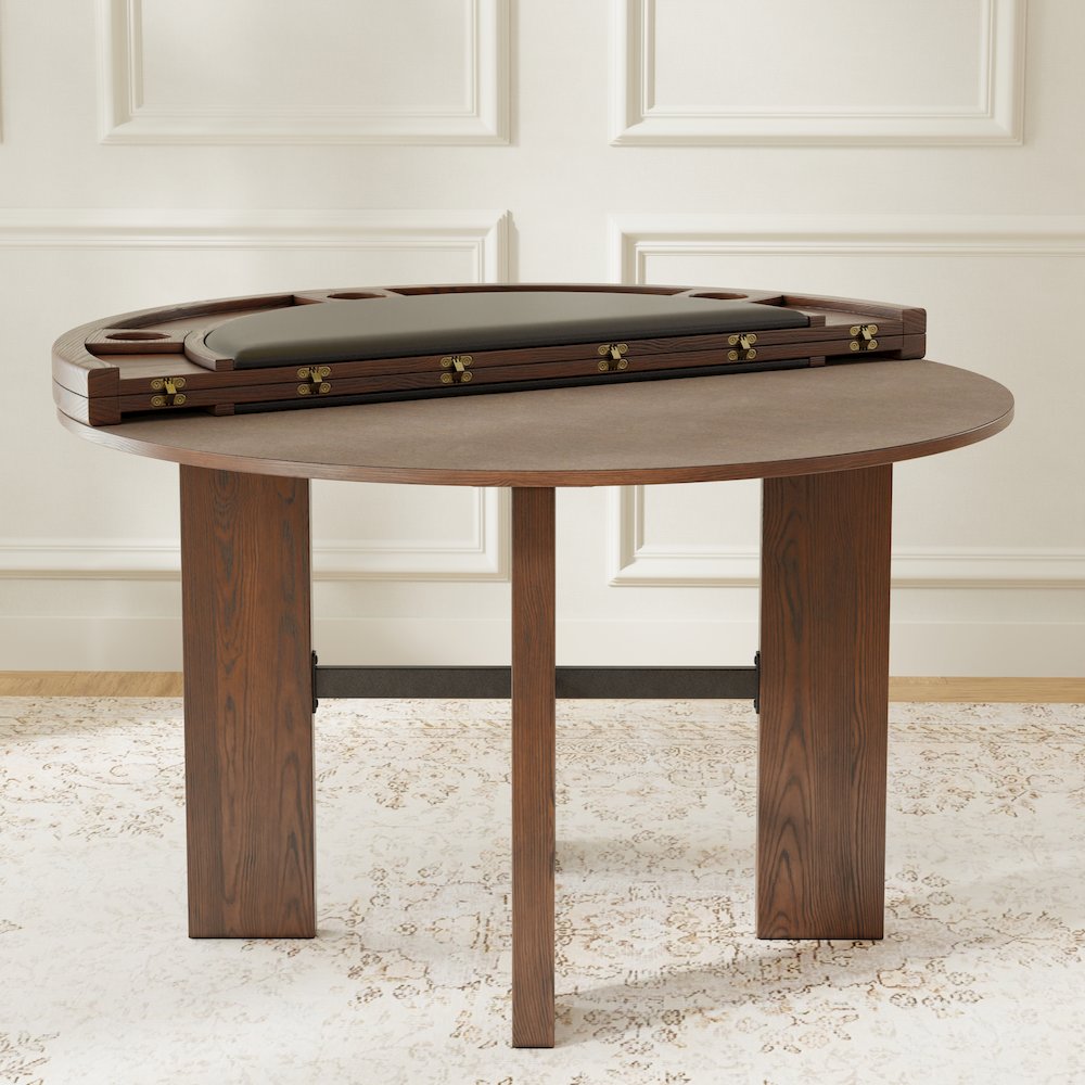Georgio Dining and Game Table in Walnut Finish with Black Faux Leather Insert. Picture 3