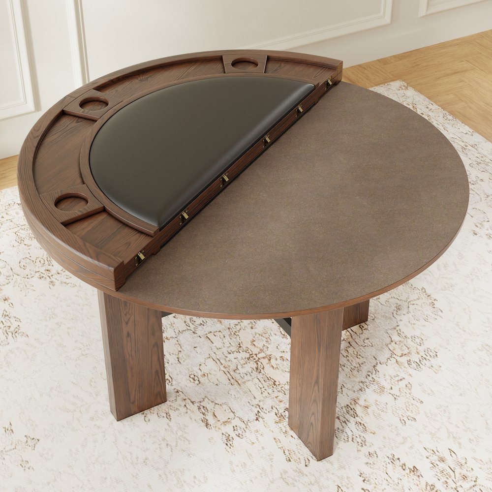 Georgio Dining and Game Table in Walnut Finish with Black Faux Leather Insert. Picture 4