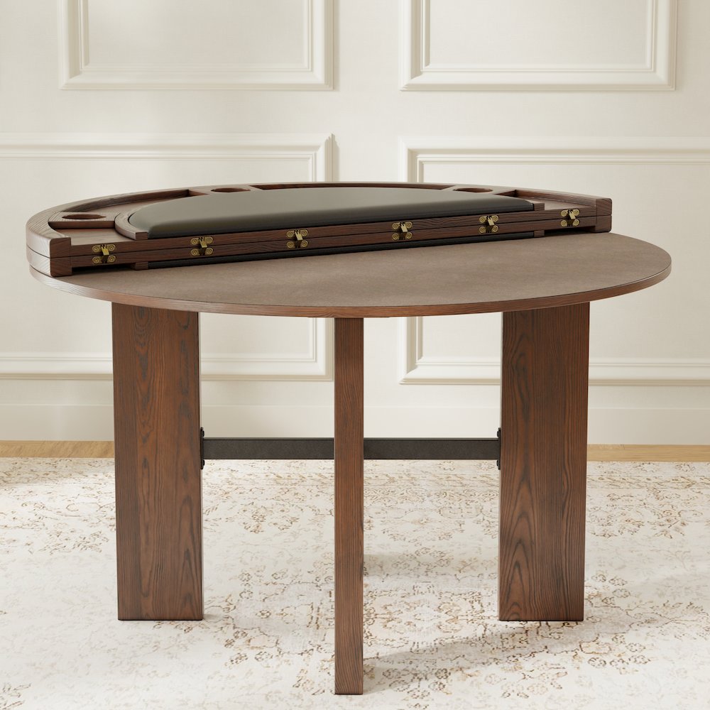 Georgio Dining and Game Table in Walnut Finish with Black Faux Leather Insert. Picture 5