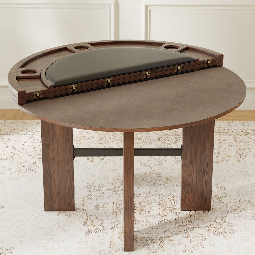 Georgio Dining and Game Table in Walnut Finish with Black Faux Leather Insert. Picture 6