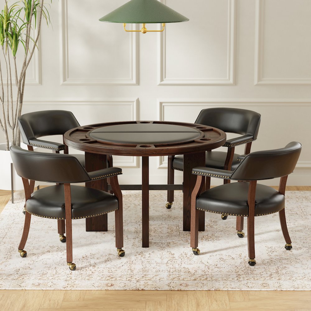 Georgio Dining and Game Table in Walnut Finish with Black Faux Leather Insert. Picture 10