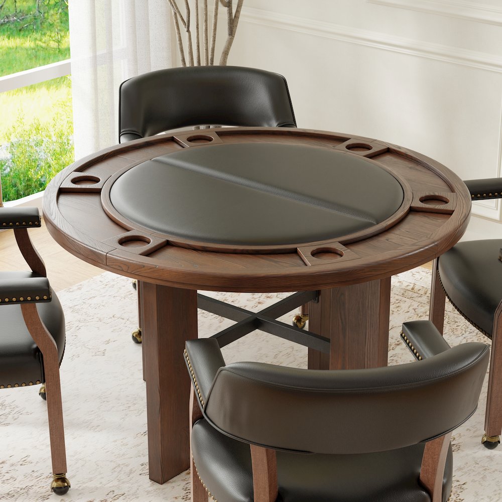 Georgio Dining and Game Table in Walnut Finish with Black Faux Leather Insert. Picture 11