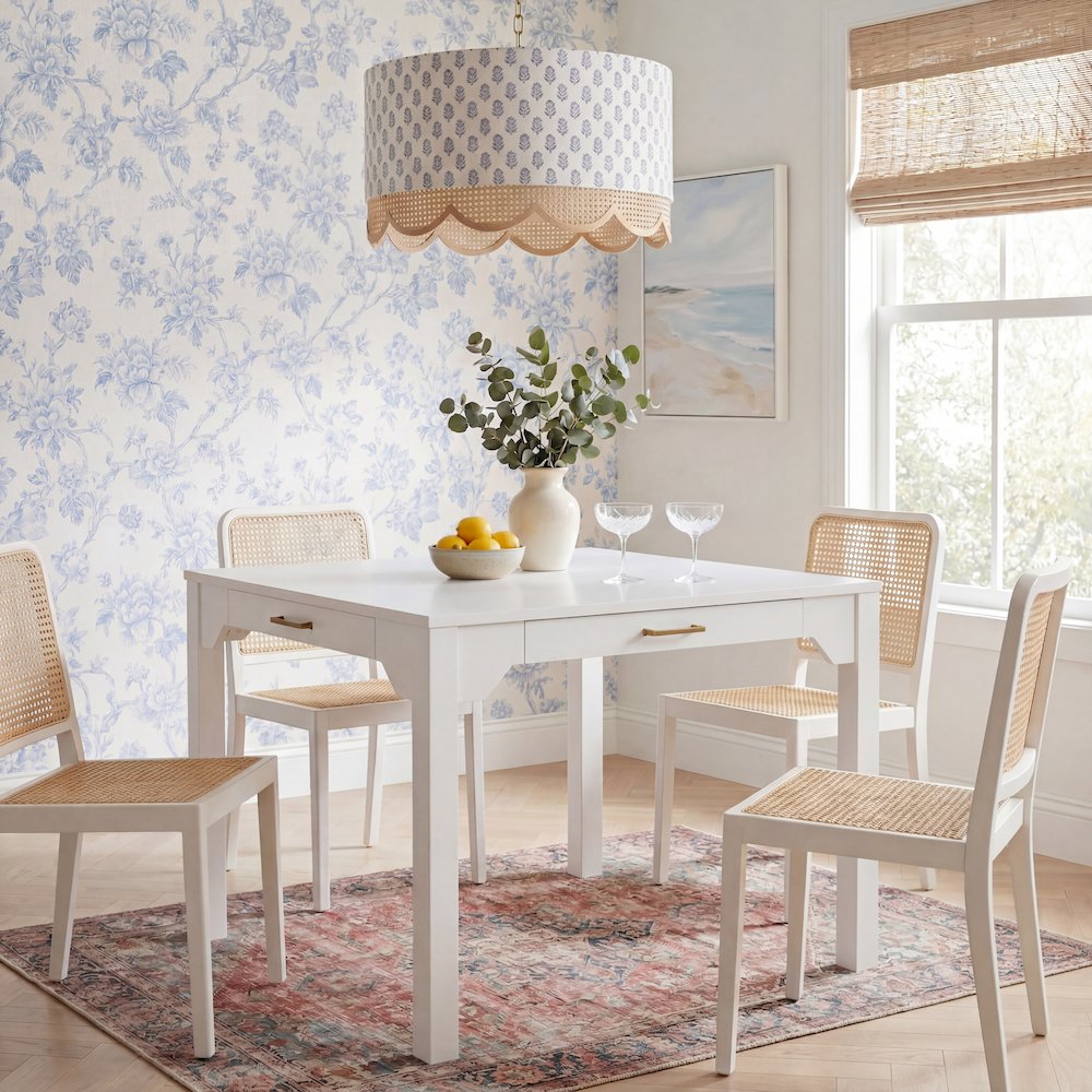 Annadale White Dining Table with Storage Drawer, Square Mahjong Game Table. Picture 2