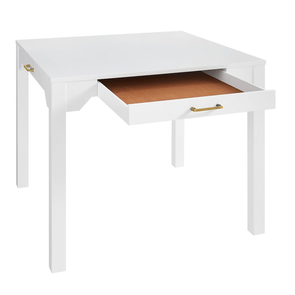 Annadale White Dining Table with Storage Drawer, Square Mahjong Game Table. Picture 5