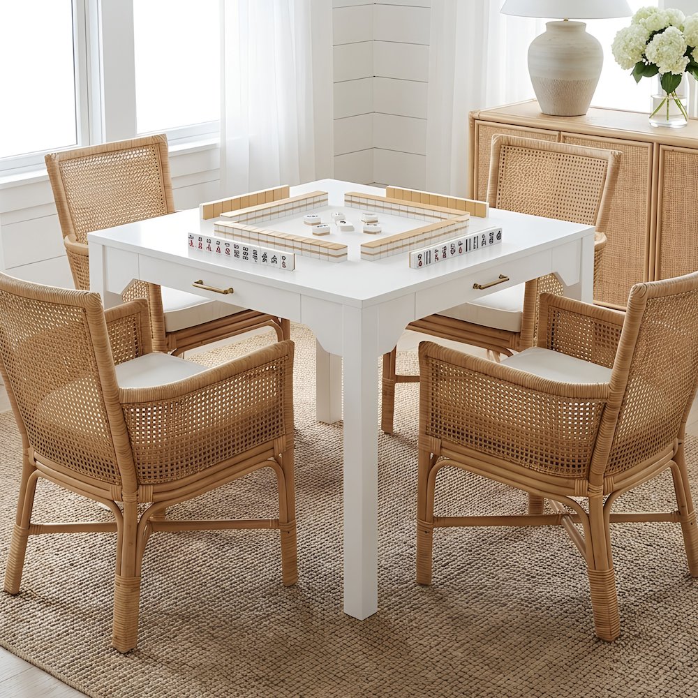 Annadale White Dining Table with Storage Drawer, Square Mahjong Game Table. Picture 10