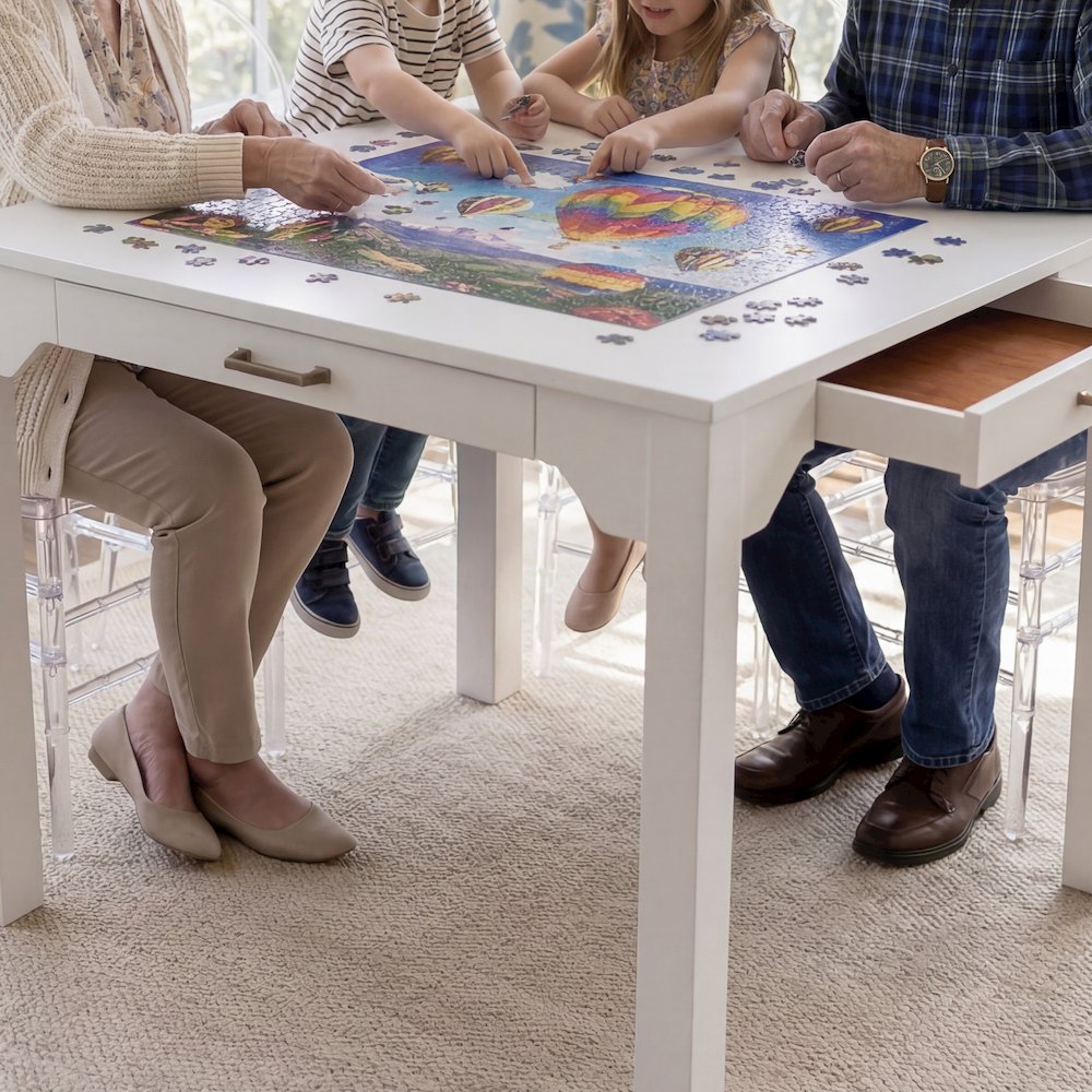 Annadale White Dining Table with Storage Drawer, Square Mahjong Game Table. Picture 16
