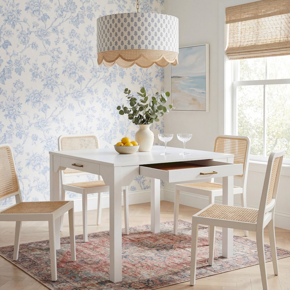 Annadale White Dining Table with Storage Drawer, Square Mahjong Game Table. Picture 12