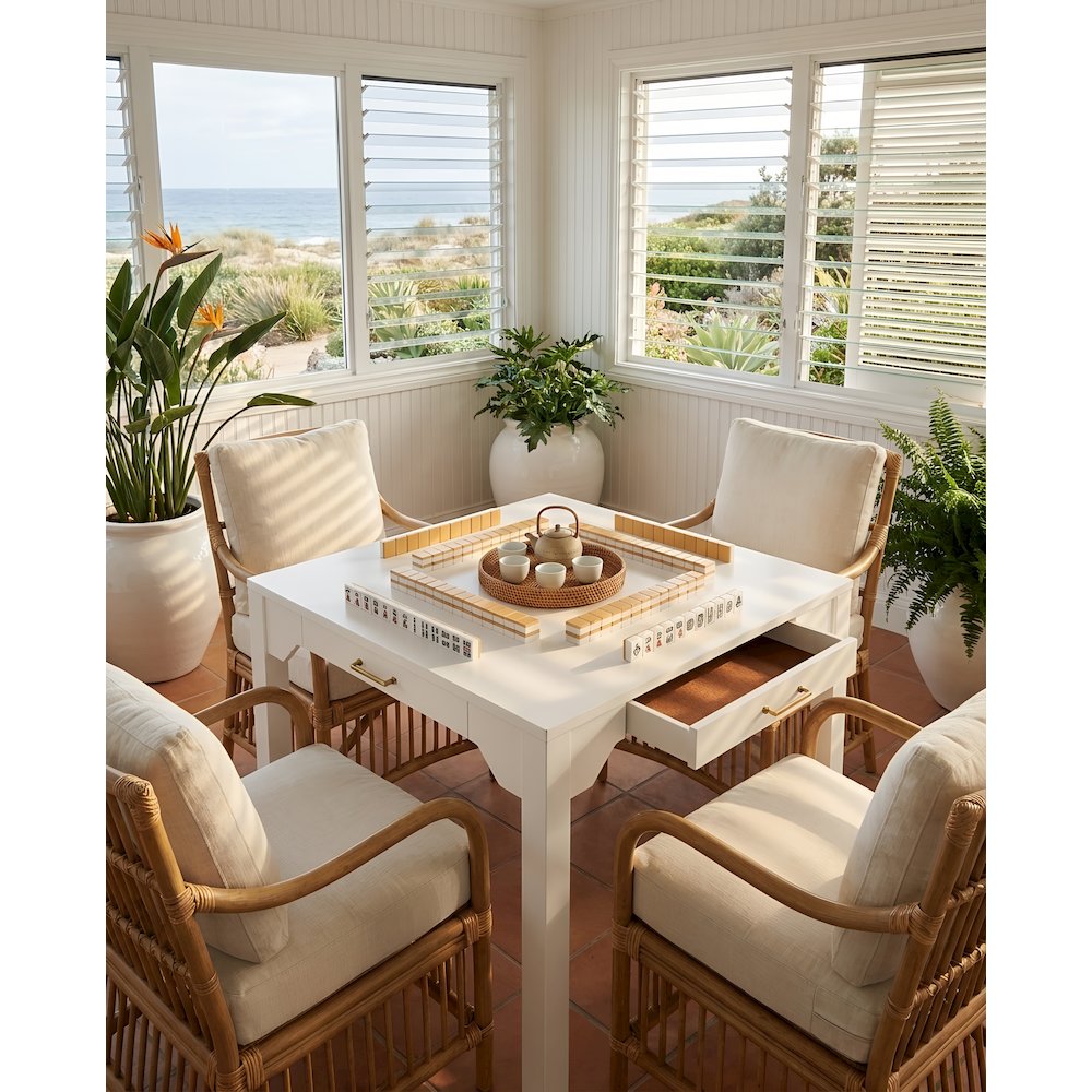 Annadale White Dining Table with Storage Drawer, Square Mahjong Game Table. Picture 15