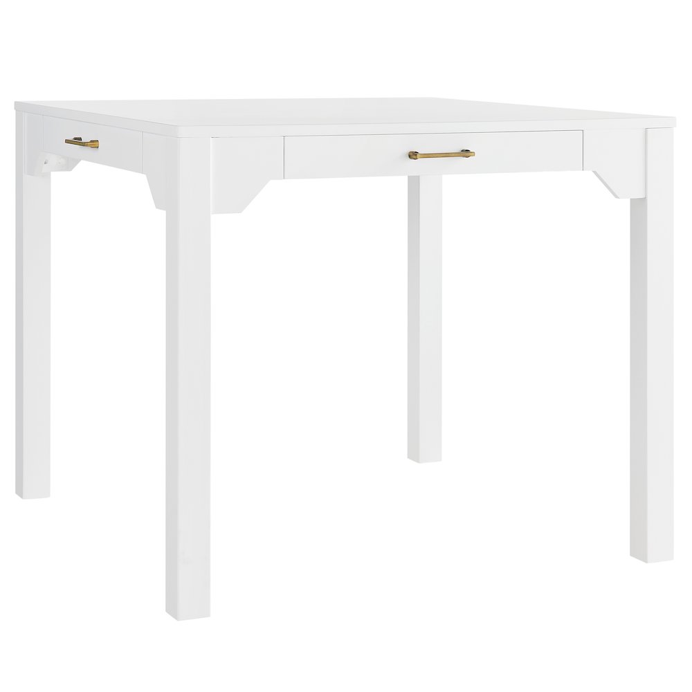 Annadale White Dining Table with Storage Drawer, Square Mahjong Game Table. Picture 1