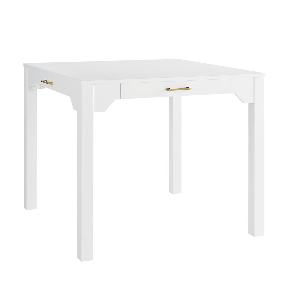 Annadale White Dining Table with Storage Drawer, Square Mahjong Game Table. Picture 6