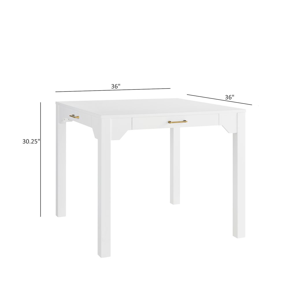 Annadale White Dining Table with Storage Drawer, Square Mahjong Game Table. Picture 7