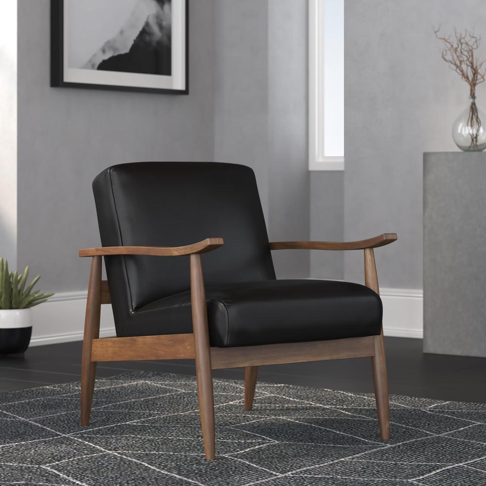 Austin Black Leather Gel Wooden Base Accent Chair. Picture 10