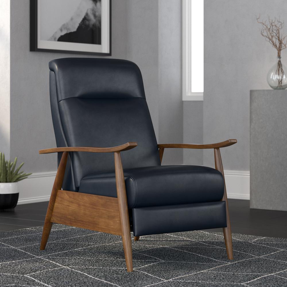 Solaris Wood Arm Push Back Recliner - Midnight Blue. Picture 3